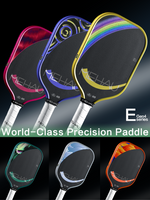 Set of MEHAU pickleball paddles with colorful designs on a black background