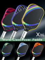 Colorful MECHAU X Gen3 series paddle racquets on a black background